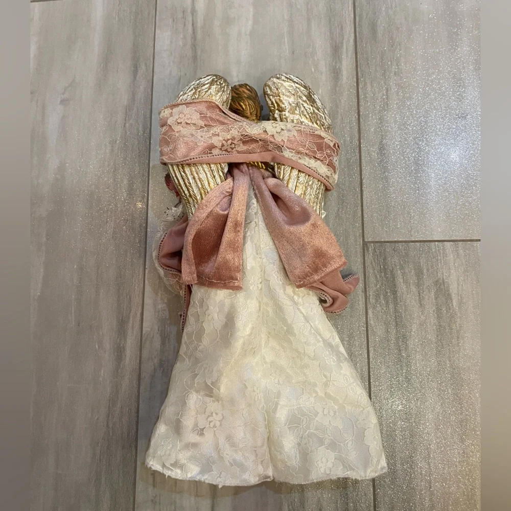 Vintage Victorian Style Christmas Tree Topper Pink, Gold and White Angel